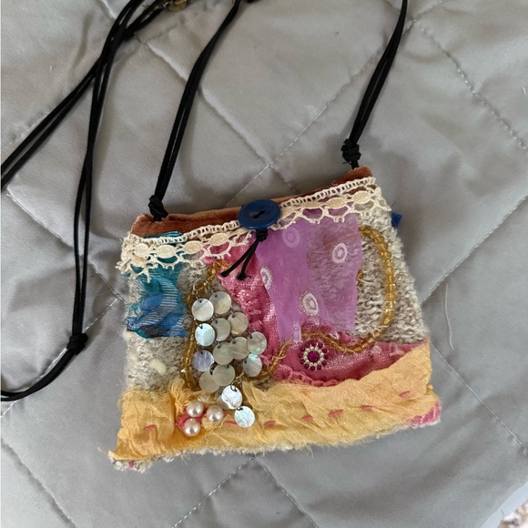 Handmade Bohemian Fabric Art Patchwork Necklace Pouch Bag - Picture 4 of 12